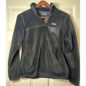 Women's Patagonia Re Tool Black‎ Fleece Snap T Bomber Pullover Jacket Size Small